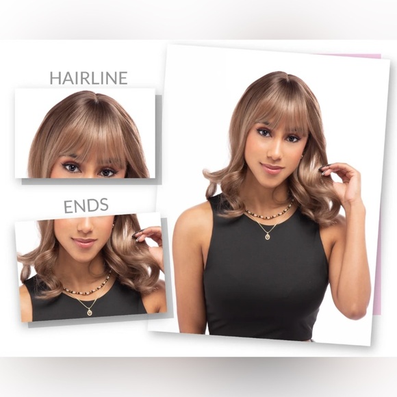 Ash Brown Curled End Synthetic Hair Wig - Picture 2 of 3